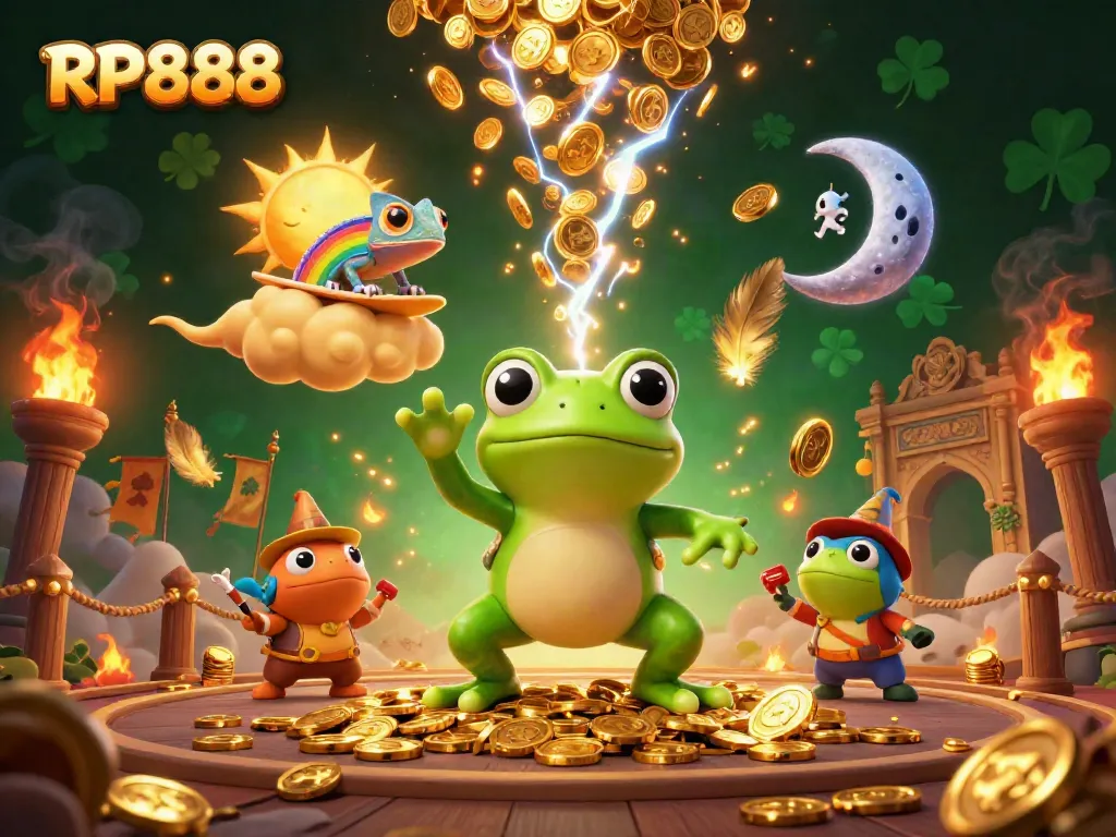 Spin and win with RP888's magical golden storm and vibrant casino elements