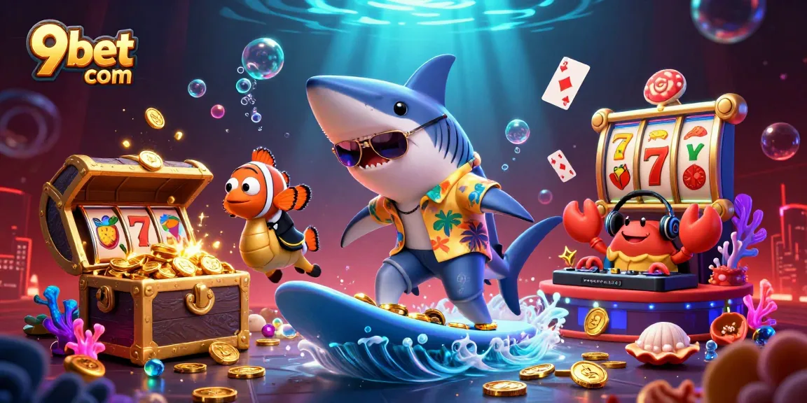 Experience thrilling gaming with 9bet com in this vibrant, colorful casino-themed illustration