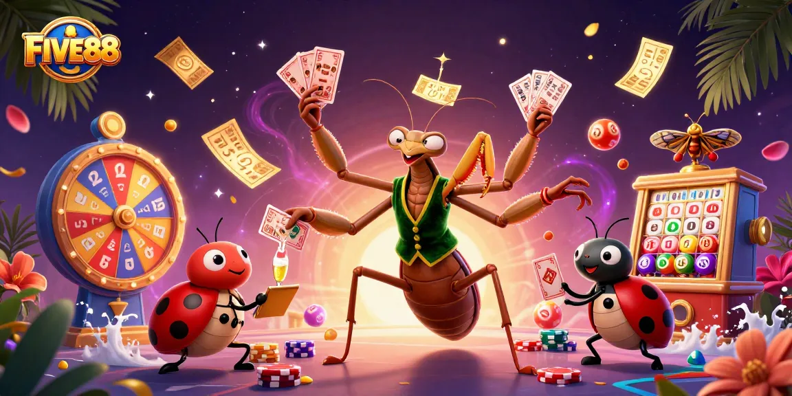 Engage with the thrilling FIVE88 casino experience featuring dynamic characters and vibrant game elements.