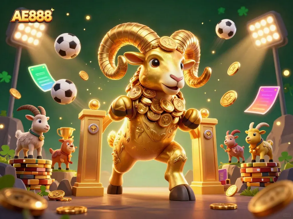 Experience the thrill of AE888 as the golden ram charges through a dynamic sports betting scene.
