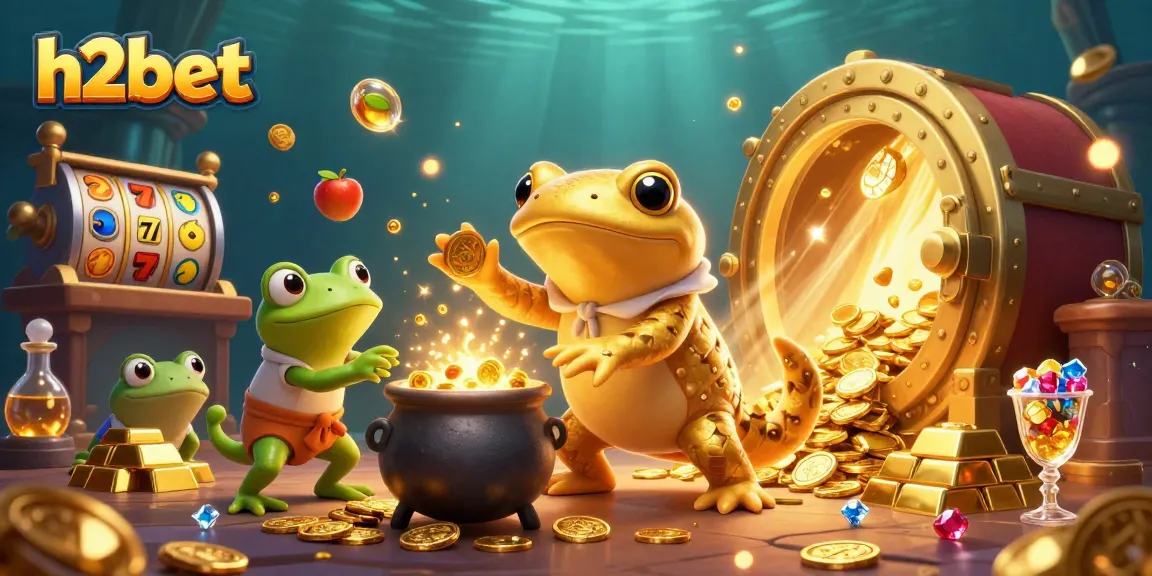 h2bet oferece slots online emocionantes, com uma sala cheia de tesouros na ilustração.