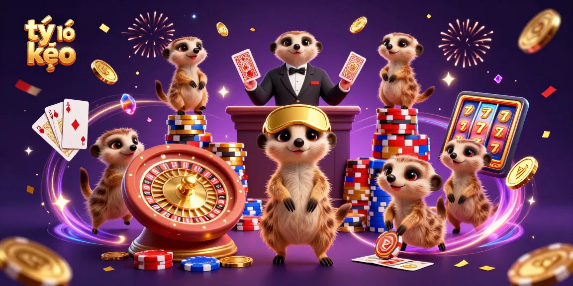 Engaging scene of meerkats showcasing tỷ lệ kèo in an exciting casino atmosphere.