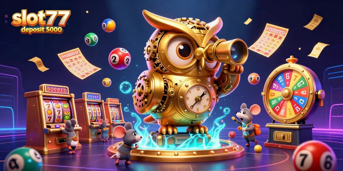 Spin the reels at slot777 deposit 5000 for thrilling jackpot opportunities in a vibrant casino scene.