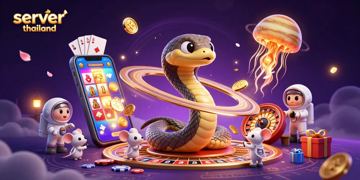 Experience thrilling slots with server thailand, featuring vibrant gaming elements and cartoon characters.