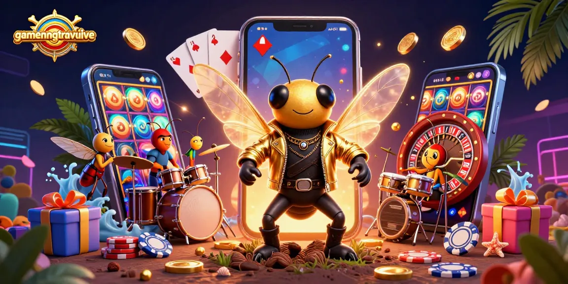 Experience the thrill of gamenongtraivuive with a 3D casino scene featuring vibrant slot games.