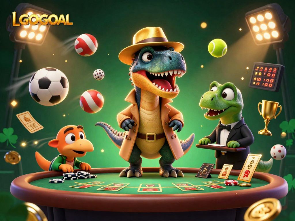 Engage with LGOGOAL's thrilling blackjack scene featuring card counting velociraptor and betting action.