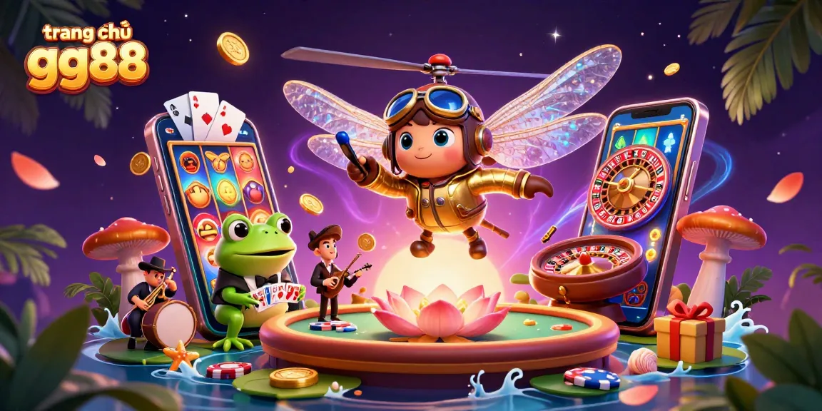 Experience the excitement of trang chủ gg88 at this vibrant lily pad casino illustrated scene.