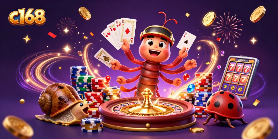 Engage with the exciting world of c168, featuring a lively millipede dealer at a vibrant casino scene.