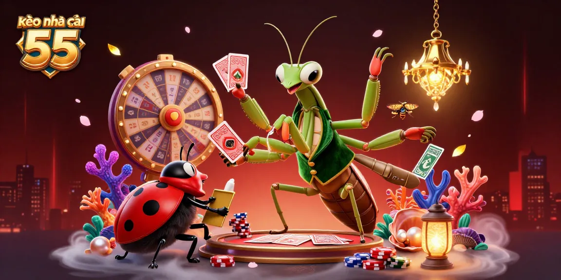 Engage with the thrilling kèo nhà cái 55 as a giant mantis and friends manage bingo action amidst sparkling treasures.
