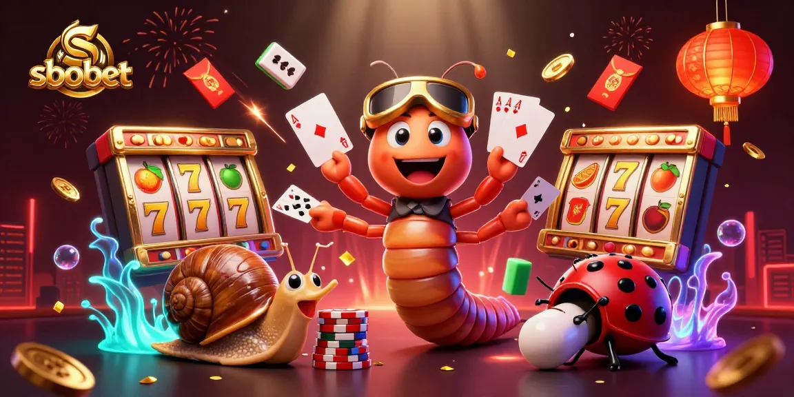 Experience sbobet with a thrilling scene featuring a cartoon dealer and exciting slot elements.