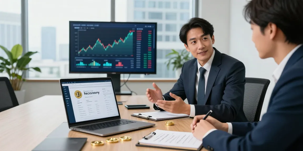 Consultation scene for recovering lost crypto with financial advisor discussing strategies.