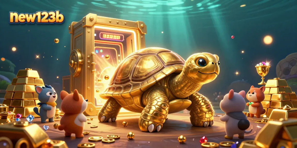 Spin and win at new123b with vibrant slots and playful characters in an exciting casino scene.