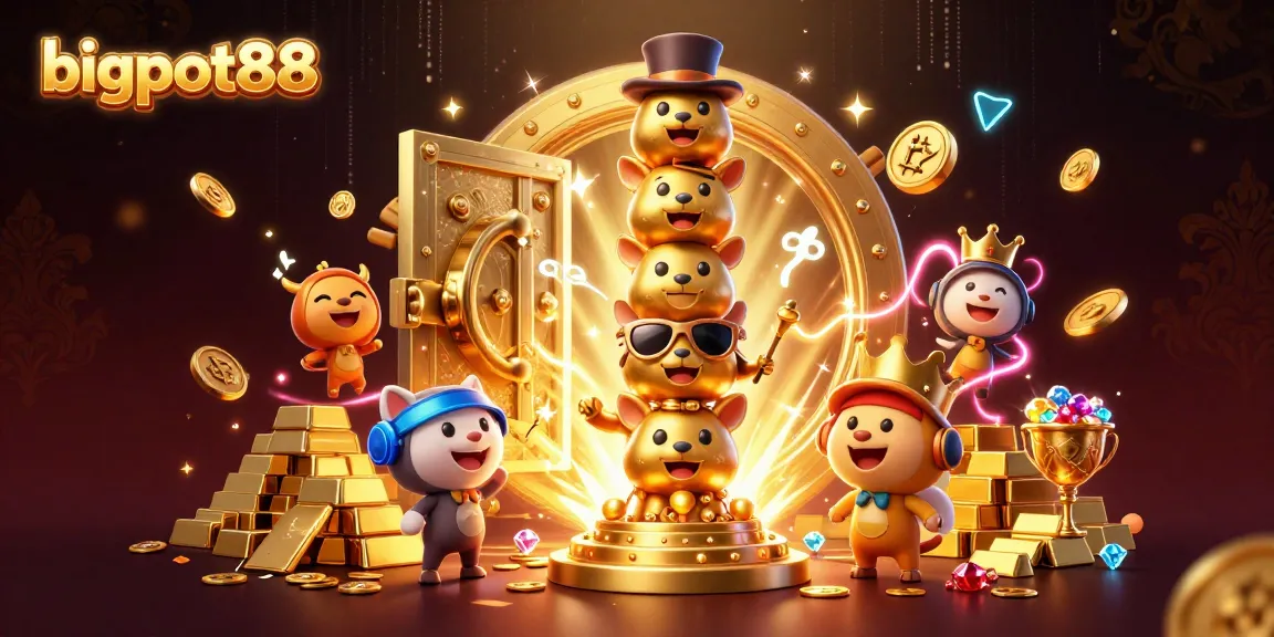 Experience bigpot88 as animated totem characters celebrate with overflowing treasure in a vibrant casino scene.