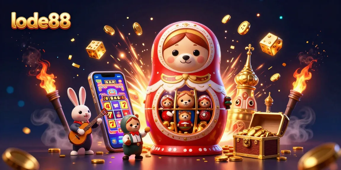 Engage with lode88's vibrant casino scene featuring a jackpot celebration with animated characters and exciting gaming elements.