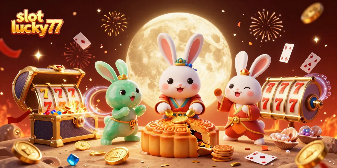 Experience slot lucky77 excitement with a dynamic 3D casino scene featuring captivating characters.