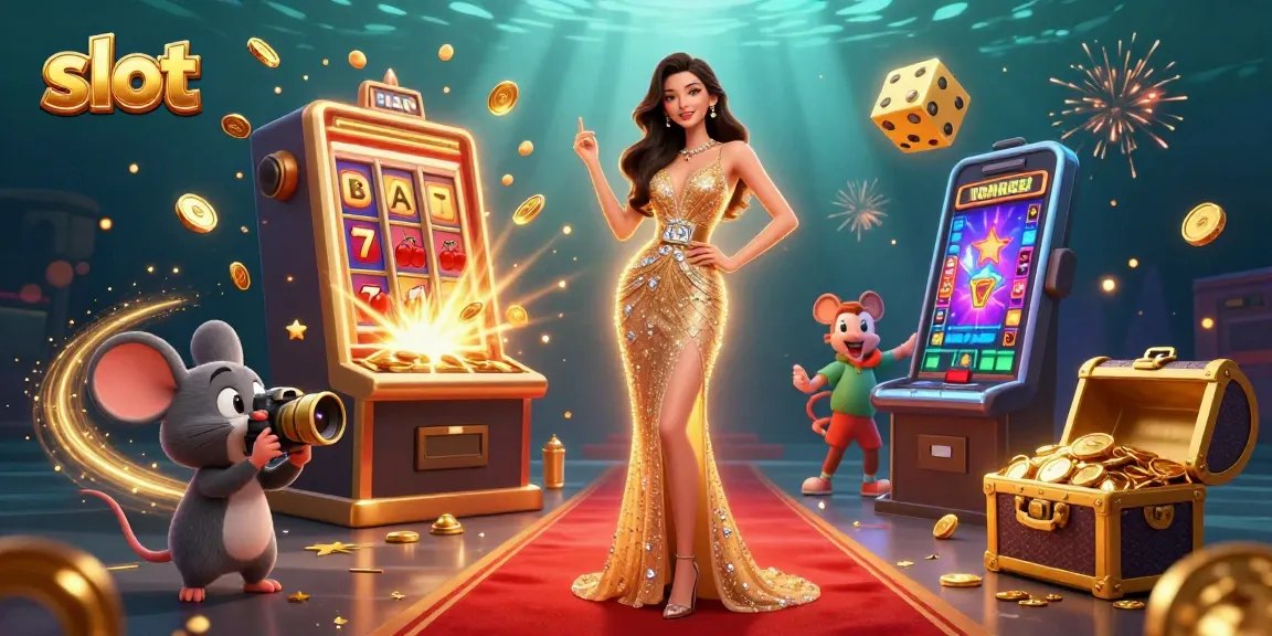 Experience thrilling slot action with vibrant characters and jackpot explosions in this dynamic casino scene.
