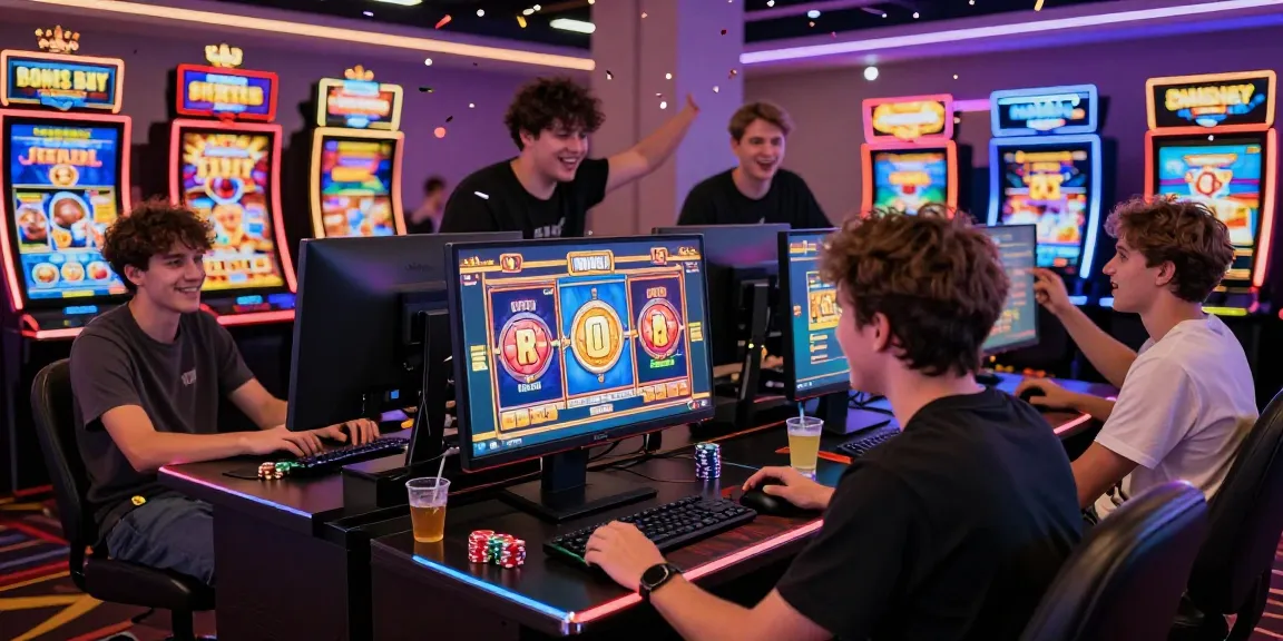 Engaging Bonus Buy slots gaming scene at https://eliotsociety.org.uk/ with players celebrating wins.