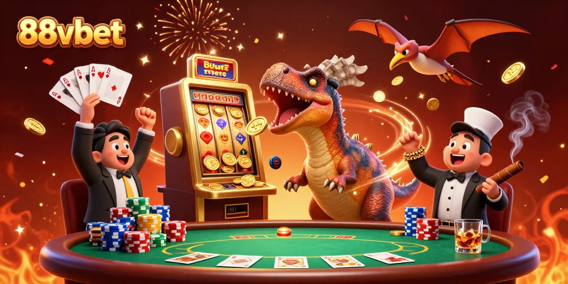 88vbet brings excitement as characters interact in a vibrant casino scene, capturing winning moments.
