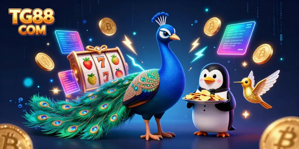Engage in thrilling gameplay at TG88 COM with vibrant slot game elements and charming characters.
