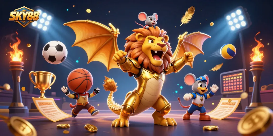 Engage in thrilling gaming experiences at SKY88 with dynamic golden elements and vibrant sports visuals.
