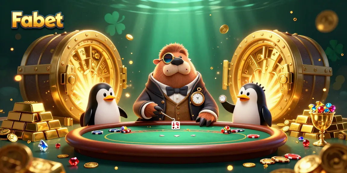 Join the fun at Fabet as the walrus plays poker in a vibrant underwater casino scene.