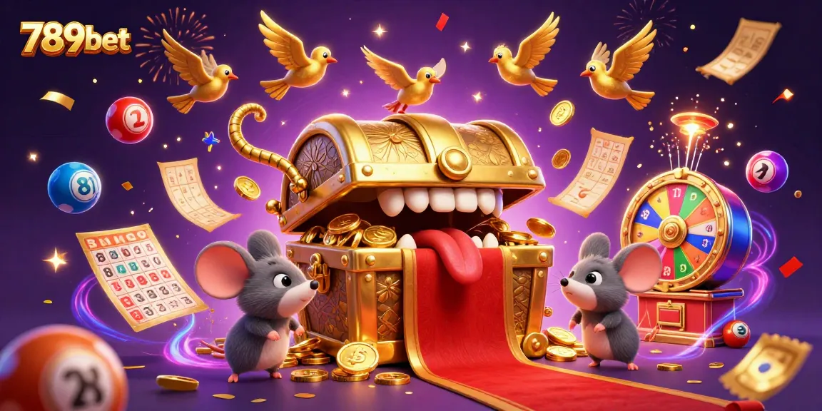 Engage with exciting lottery games on 789bet featuring vibrant balls and treasure chest characters.