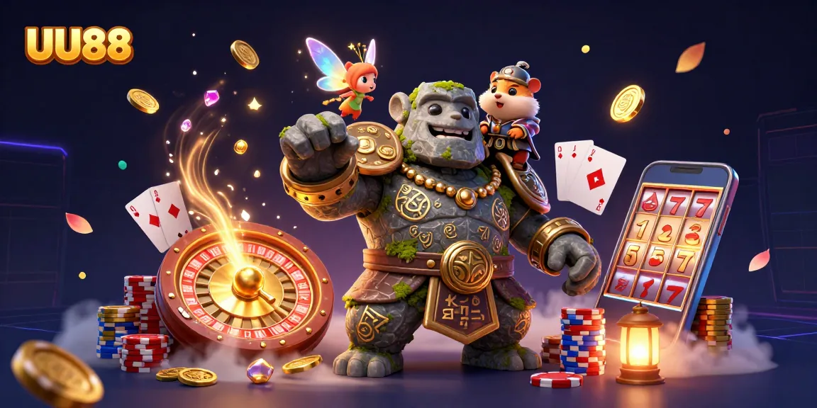Experience the thrilling world of UU88 with dynamic slot games and vibrant casino elements.