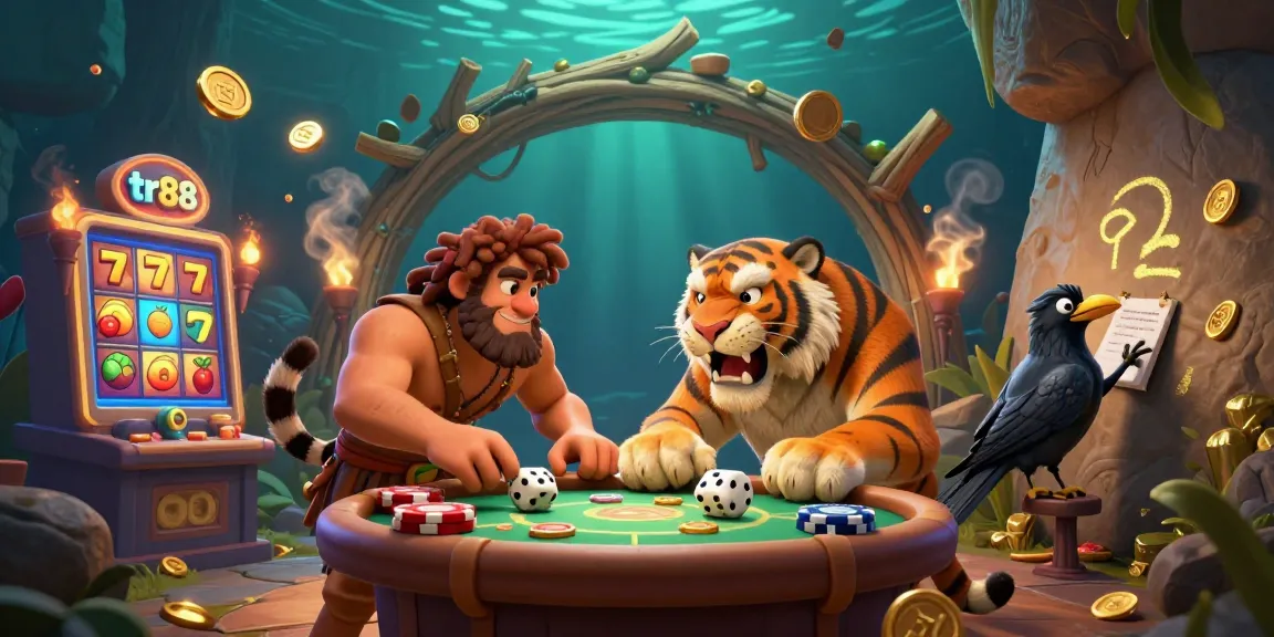 Spin and win with tr88 in this vibrant prehistoric casino illustration featuring unique gameplay.