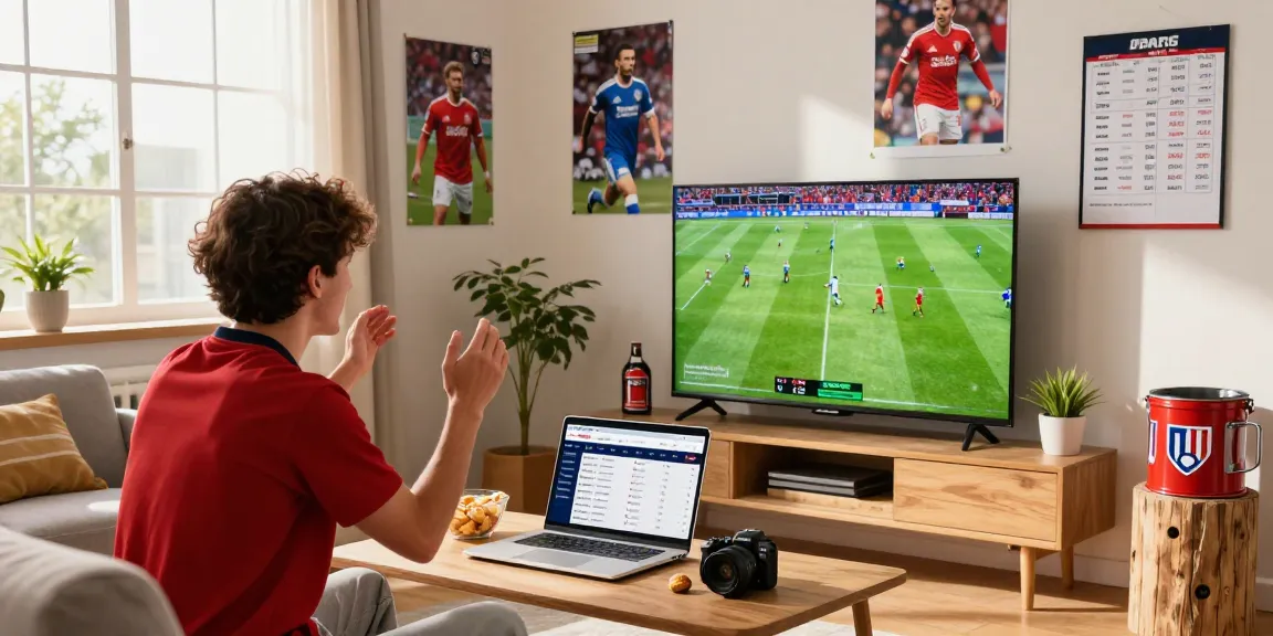 Excited fan enjoying Pelotalibre football streaming in cozy living room.